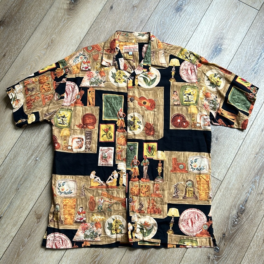 Jimmy Buffett Margaritaville Button Print Hawaiian Shirt Hula Girl Ukule…